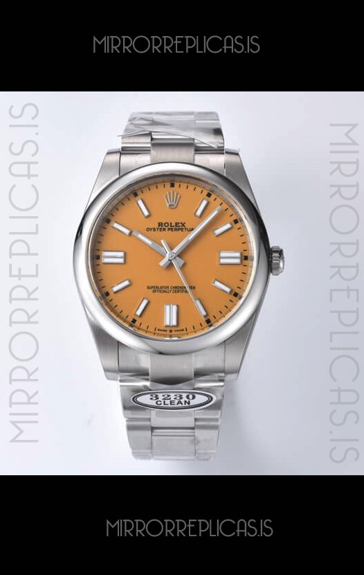 Rolex Oyster Perpetual REF#124300 41MM Cal.3230 Movement Swiss Replica Dark Yellow Dial 904L Steel 1:1 Mirror Replica Watch