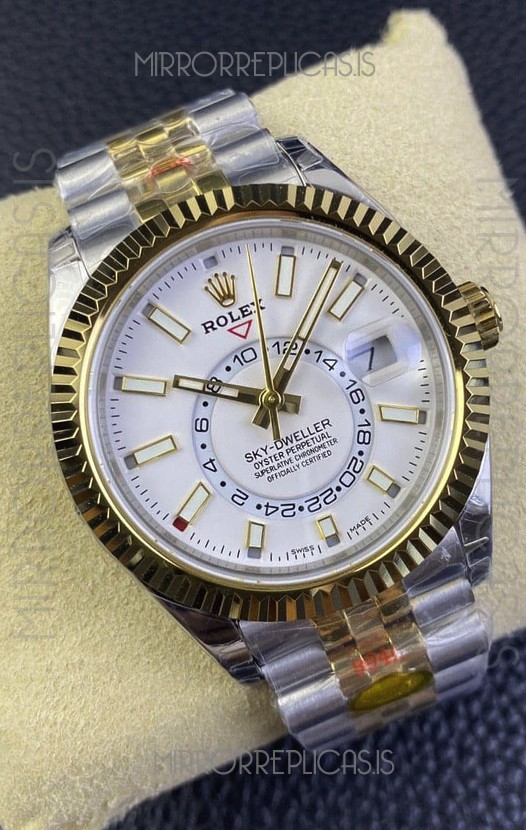 Rolex Sky-Dweller REF# M336933 White Dial Watch in Yellow Gold 904L Steel Case 1:1 Mirror Replica